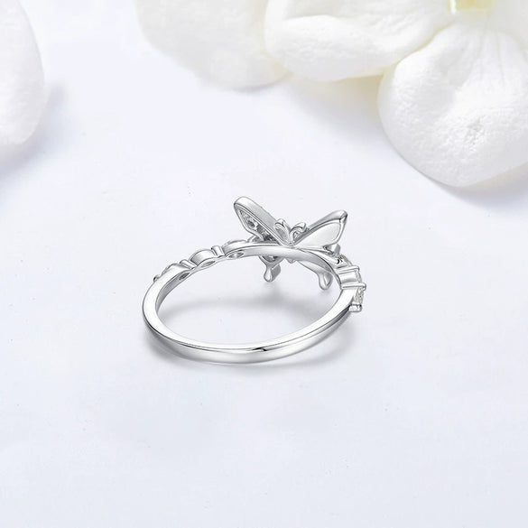 Wholesale Women's Fresh And Minimalist Insect Pattern Zirconia Silver Butterfly Ring