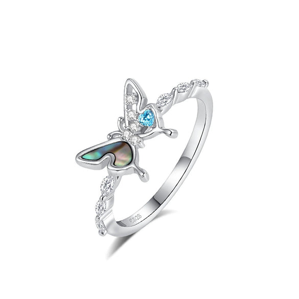 Wholesale Women's Fresh And Minimalist Insect Pattern Zirconia Silver Butterfly Ring