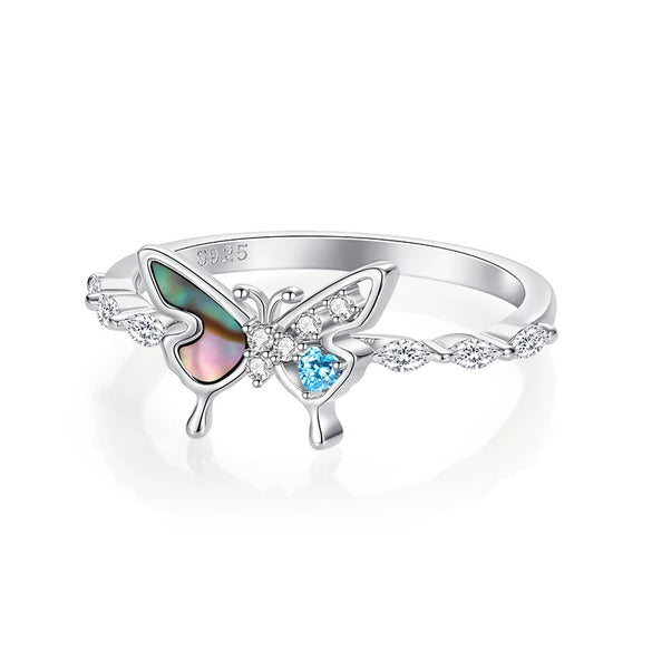 Wholesale Women's Fresh And Minimalist Insect Pattern Zirconia Silver Butterfly Ring