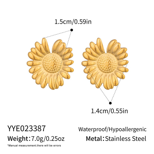 Wholesale Women's Fresh And Minimalist Style Flower Stainless Steel Vacuum Real Gold Plated Earrings Accessories