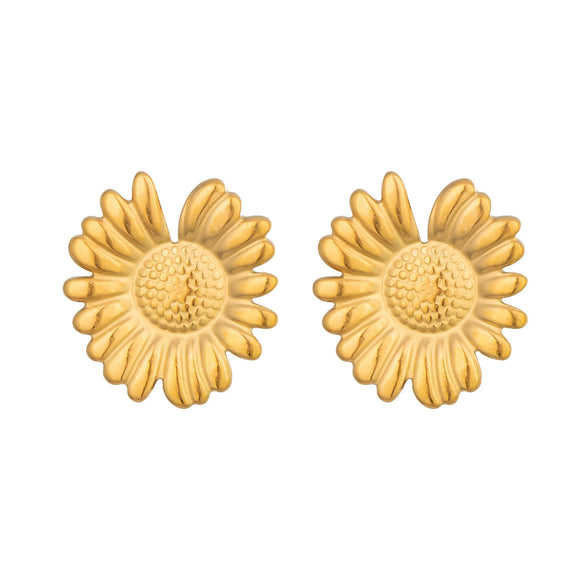 Wholesale Women's Fresh And Minimalist Style Flower Stainless Steel Vacuum Real Gold Plated Earrings Accessories