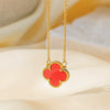 Wholesale Women's Fresh And Simple Flower Pattern Fourleaf Clover Titanium Steel Electroplated Ochain Necklace