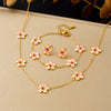Wholesale Women's Fresh Cute Goldplated Stainless Steel Plants And Flowers Jewelry Accessories Set Including Earrings Necklaces And Bracelets