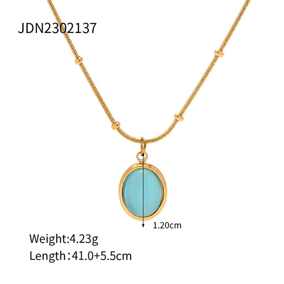 Wholesale Women's Fresh Geometric Opal Gem Necklace With Electroplating