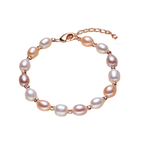 Wholesale Women's Freshwater Pearl And Alloy Bracelet With Simple Style And Circular Pearl Shape
