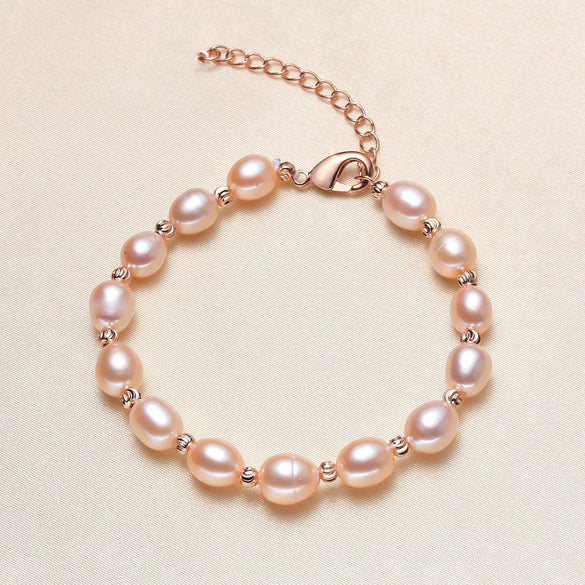Wholesale Women's Freshwater Pearl And Alloy Bracelet With Simple Style And Circular Pearl Shape