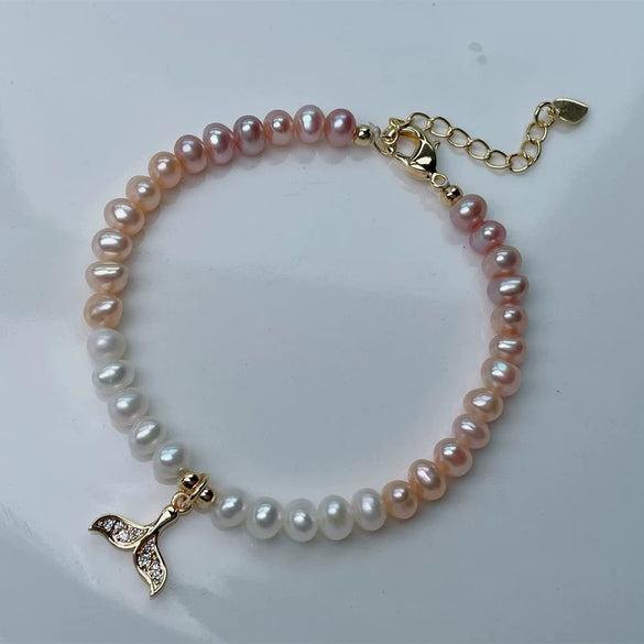 Wholesale Women's Freshwater Pearl And Copper Alloy Nearly Round Elegant Bracelet