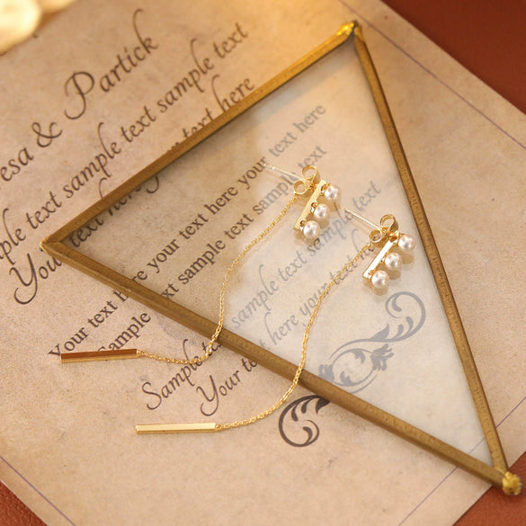 Wholesale Women's Freshwater Pearl And Copper Geometric Earrings With 14K Gold Electroplating
