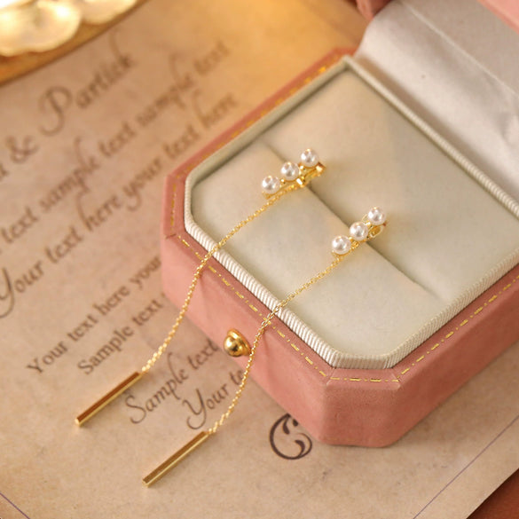 Wholesale Women's Freshwater Pearl And Copper Geometric Earrings With 14K Gold Electroplating