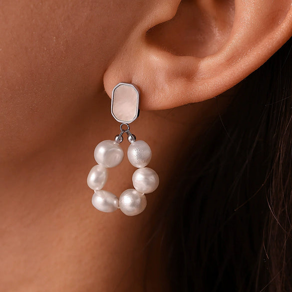 Wholesale Women's Freshwater Pearl And Shell Earrings In Sweet Style With Geometric Design And 316L Stainless Steel Electroplating