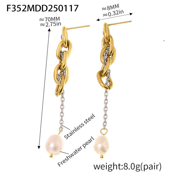 Wholesale Women's Freshwater Pearl And 316L Stainless Steel Geometric Light Luxury Earrings With 18K Gold Plated Electroplating