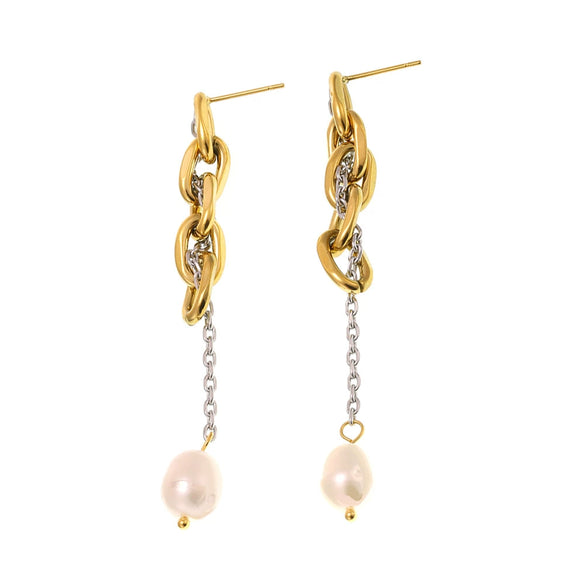 Wholesale Women's Freshwater Pearl And 316L Stainless Steel Geometric Light Luxury Earrings With 18K Gold Plated Electroplating