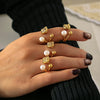 Wholesale Women's Freshwater Pearl And 316L Stainless Steel Geometric Hollow Ball Shaped Ring With 18K Gold Plated Pvd Electroplating
