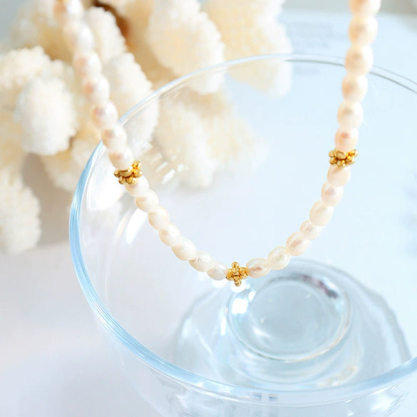 Wholesale Women's Freshwater Pearl And 316L Stainless Steel Geometric Style Electroplated Accessories Necklace