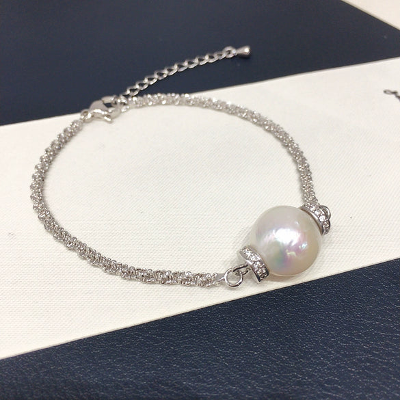 Wholesale Women's Freshwater Pearl Bracelet With Copper Material Wrinkled Round Baroque Style And Adjustable Cauliflower Chain