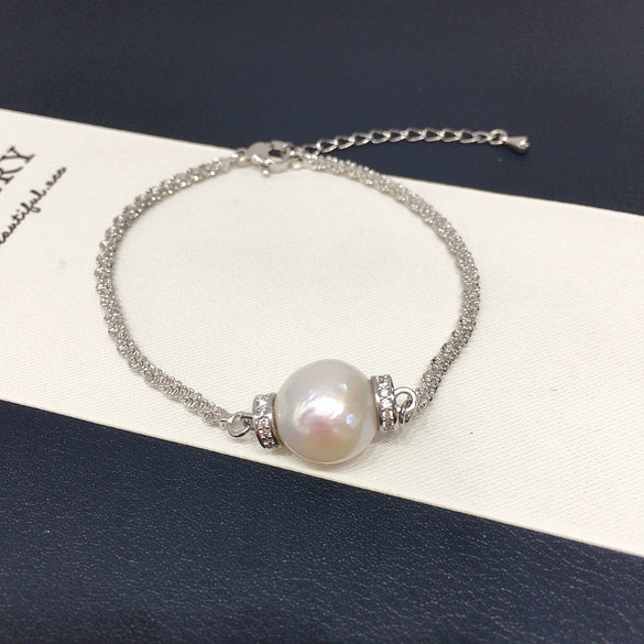 Wholesale Women's Freshwater Pearl Bracelet With Copper Material Wrinkled Round Baroque Style And Adjustable Cauliflower Chain