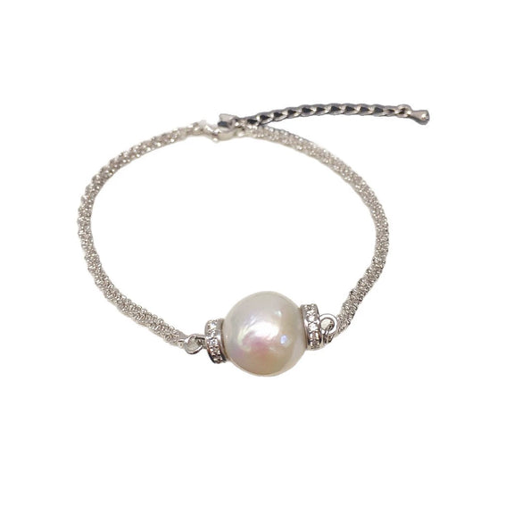 Wholesale Women's Freshwater Pearl Bracelet With Copper Material Wrinkled Round Baroque Style And Adjustable Cauliflower Chain