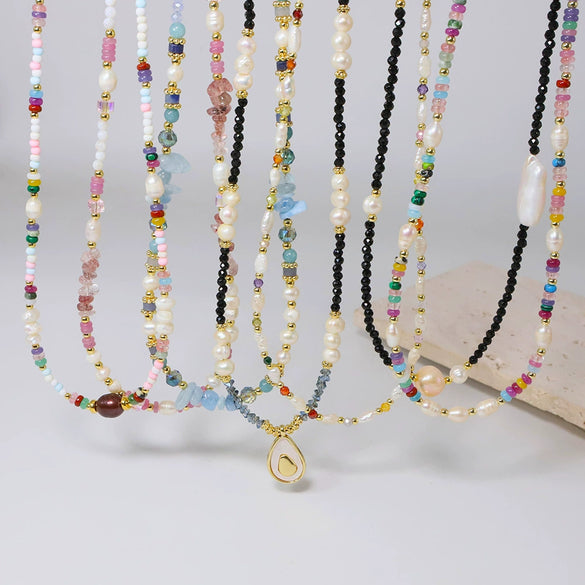 Wholesale Women's Freshwater Pearl Clavicle Chain Necklace With Geometric Design And Electroplating Treatment