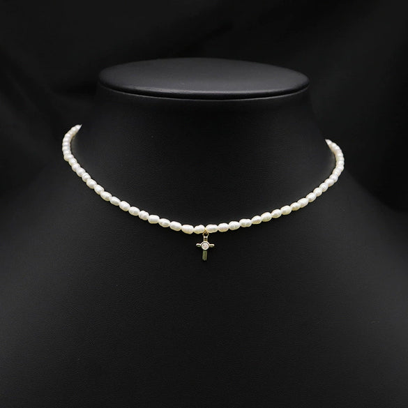 Wholesale Women's Freshwater Pearl Clavicle Chain Necklace With Geometric Design And Electroplating Treatment