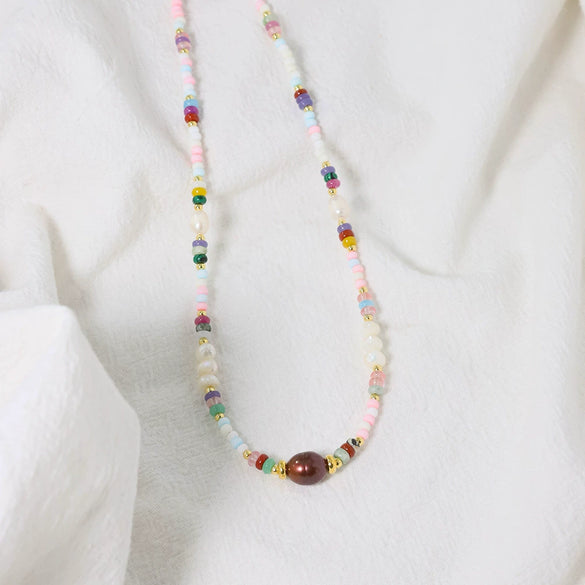 Wholesale Women's Freshwater Pearl Clavicle Chain Necklace With Geometric Design And Electroplating Treatment