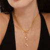 Wholesale Women's Freshwater Pearl Enigma Bow Tassel Earrings And Necklace Set 316L Stainless Steel 18K Gold Plated Sweet Style