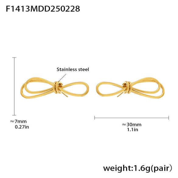 Wholesale Women's Freshwater Pearl Enigma Bow Tassel Earrings And Necklace Set 316L Stainless Steel 18K Gold Plated Sweet Style