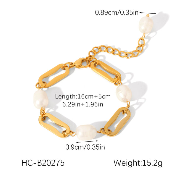 Wholesale Women's Freshwater Pearl Geometric Stainless Steel Electroplated Bracelet