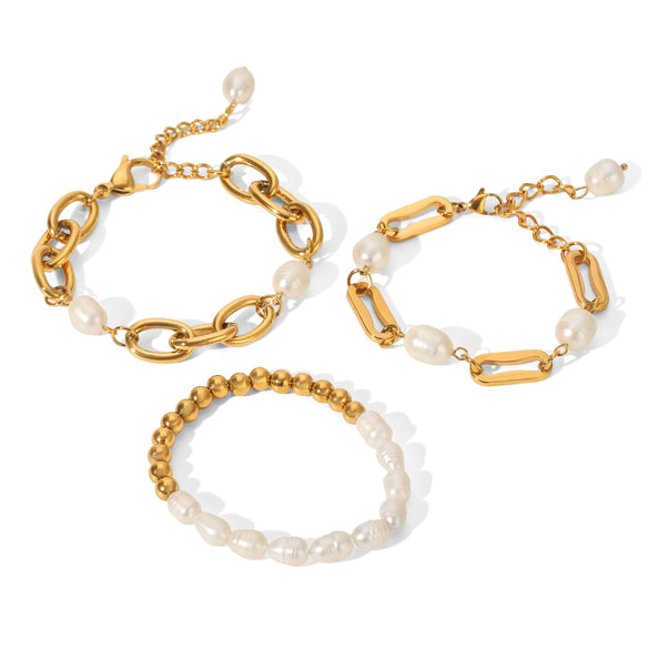 Wholesale Women's Freshwater Pearl Geometric Stainless Steel Electroplated Bracelet