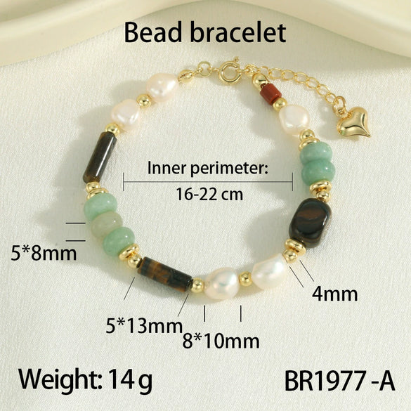 Wholesale Women's Freshwater Pearl Handmade Geometric Bracelet With Yellow Tiger Clear Onyx Stacked Wearing High Grade Light Luxury And Ins Niche Design
