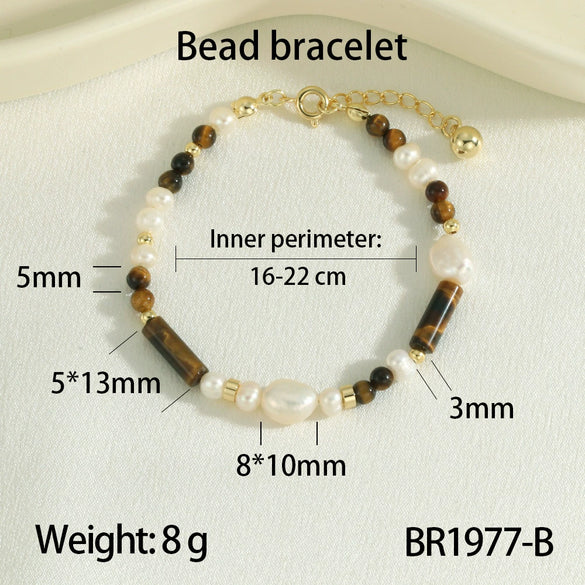 Wholesale Women's Freshwater Pearl Handmade Geometric Bracelet With Yellow Tiger Clear Onyx Stacked Wearing High Grade Light Luxury And Ins Niche Design
