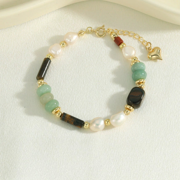 Wholesale Women's Freshwater Pearl Handmade Geometric Bracelet With Yellow Tiger Clear Onyx Stacked Wearing High Grade Light Luxury And Ins Niche Design
