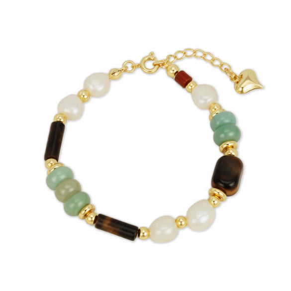 Wholesale Women's Freshwater Pearl Handmade Geometric Bracelet With Yellow Tiger Clear Onyx Stacked Wearing High Grade Light Luxury And Ins Niche Design