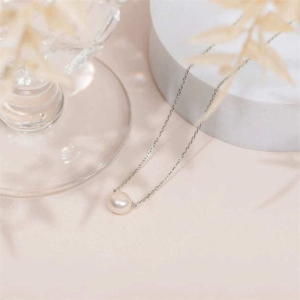 Wholesale Women's Freshwater Pearl Natural Pendant Necklace Copper 14K Gold Electroplated Geometric Ochain