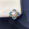 Wholesale Women's Freshwater Pearl Ring Copper Fourpetal Flower Vintage Style
