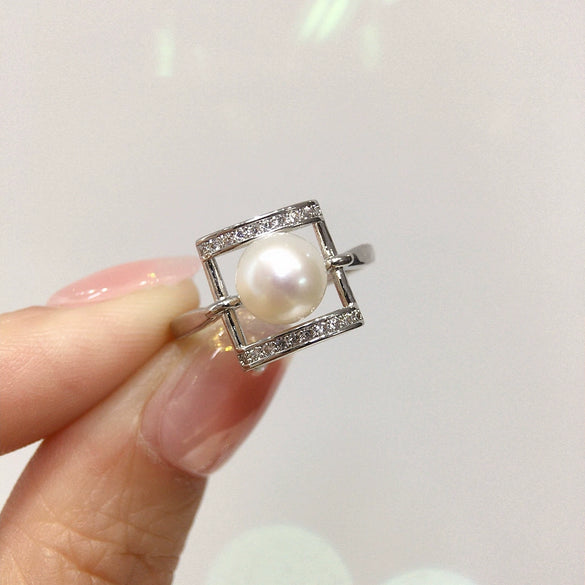 Wholesale Women's Freshwater Pearl Ring Copper Geometric Square Style