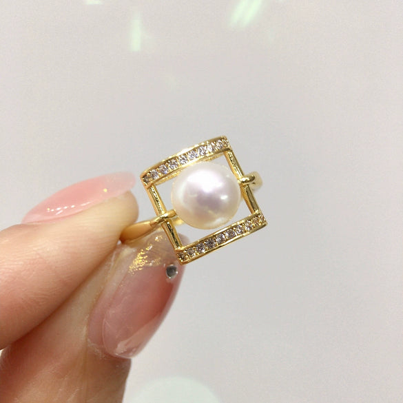 Wholesale Women's Freshwater Pearl Ring Copper Geometric Square Style