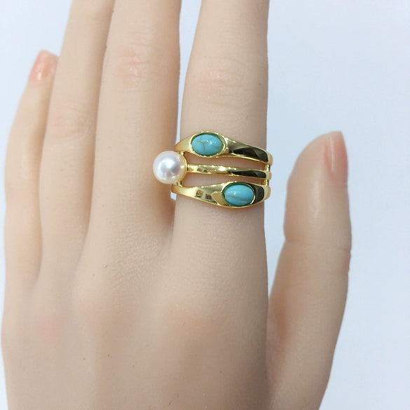 Wholesale Women's Freshwater Pearl Ring Copper Material Flat Round And Bun Round Shape Light Luxury Elegant Style