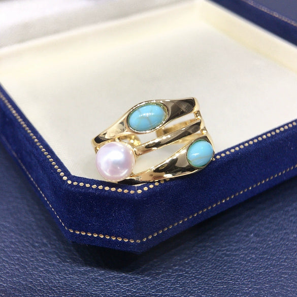 Wholesale Women's Freshwater Pearl Ring Copper Material Flat Round And Bun Round Shape Light Luxury Elegant Style