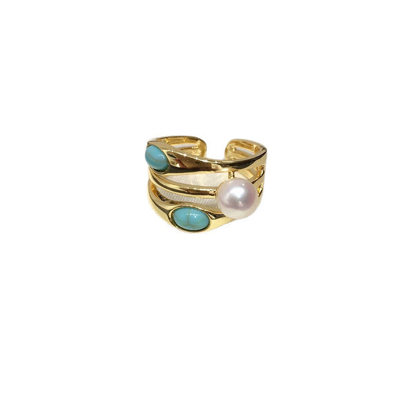 Wholesale Women's Freshwater Pearl Ring Copper Material Flat Round And Bun Round Shape Light Luxury Elegant Style