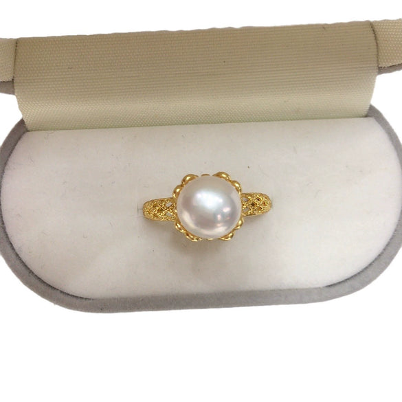 Wholesale Women's Freshwater Pearl Ring Copper Material Flat Round And Bun Round Shape With Advanced Sense And Hollow Mesh Design