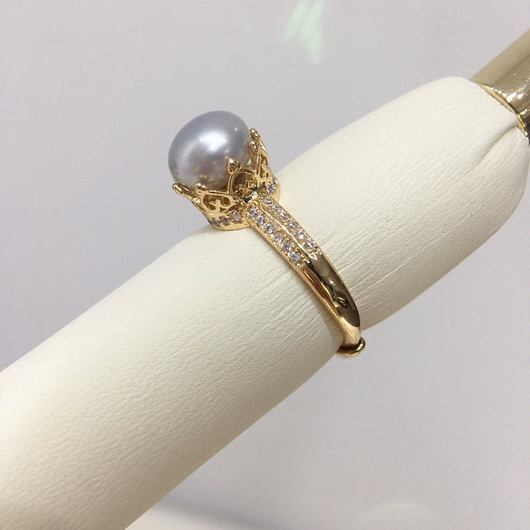 Wholesale Women's Freshwater Pearl Ring Copper Material Flat Round And Rose Buns Round Shape Premium Sense Delicate Crown Style