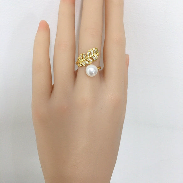 Wholesale Women's Freshwater Pearl Ring Copper Material Flat Round Rose Buns Round Shape Color Preservation Microinlaid Zircon Fashion Style