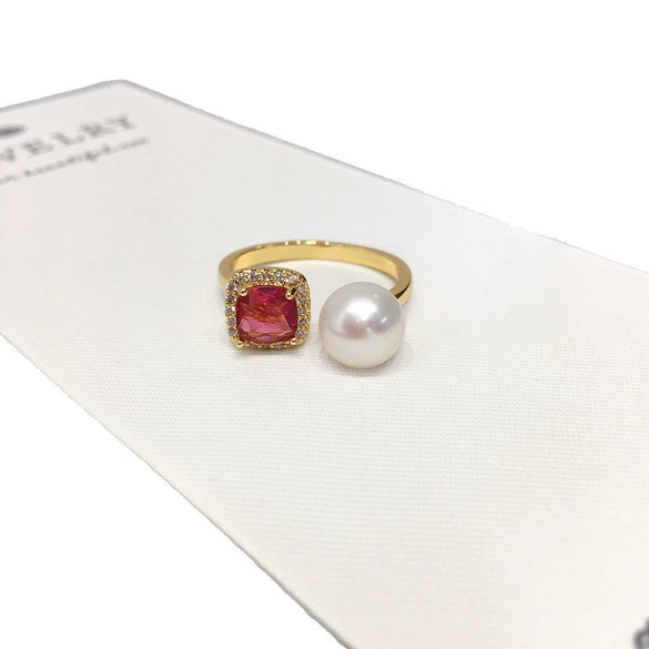 Wholesale Women's Freshwater Pearl Ring Copper Material Round Shape Light Luxury Fashion Jewelry