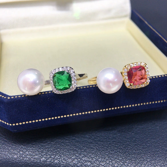 Wholesale Women's Freshwater Pearl Ring Copper Material Round Shape Light Luxury Fashion Jewelry