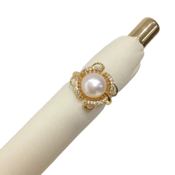 Wholesale Women's Freshwater Pearl Ring With Copper Micropaved Zircon Highgloss Natural Round Shape