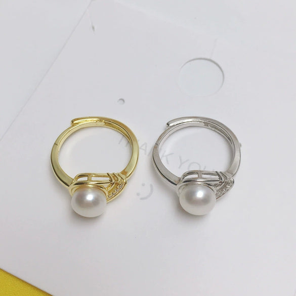 Wholesale Women's Freshwater Pearl Zircon Ring Copper Goldplated In Flat Round And Steamed Bread Round Shape