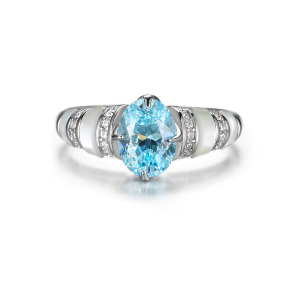 Wholesale Women's Fritillary Ring 925 Sterling Silver Geometric Fashion Electroplated Aqua Sapphire Blue Series