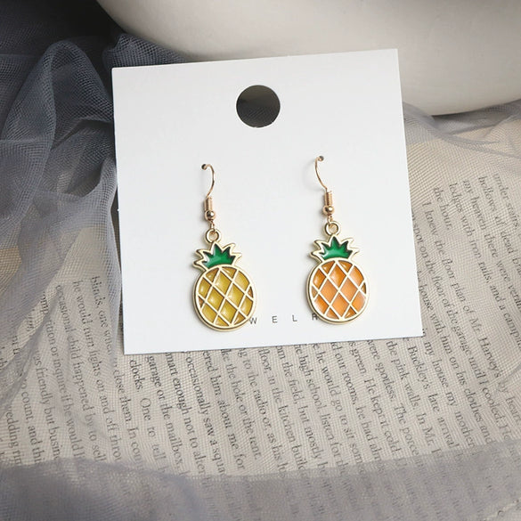 Wholesale Women's Fruit Earrings With Red Strawberry Yellow Pineapple Watermelon Lemon Pendant Alloy Electroplated