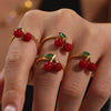 Wholesale Women's Fruit Geometric Rhinestone Resin 316L Stainless Steel Open Ring Jewelry With 18K Gold Electroplating