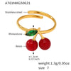 Wholesale Women's Fruit Geometric Rhinestone Resin 316L Stainless Steel Open Ring Jewelry With 18K Gold Electroplating